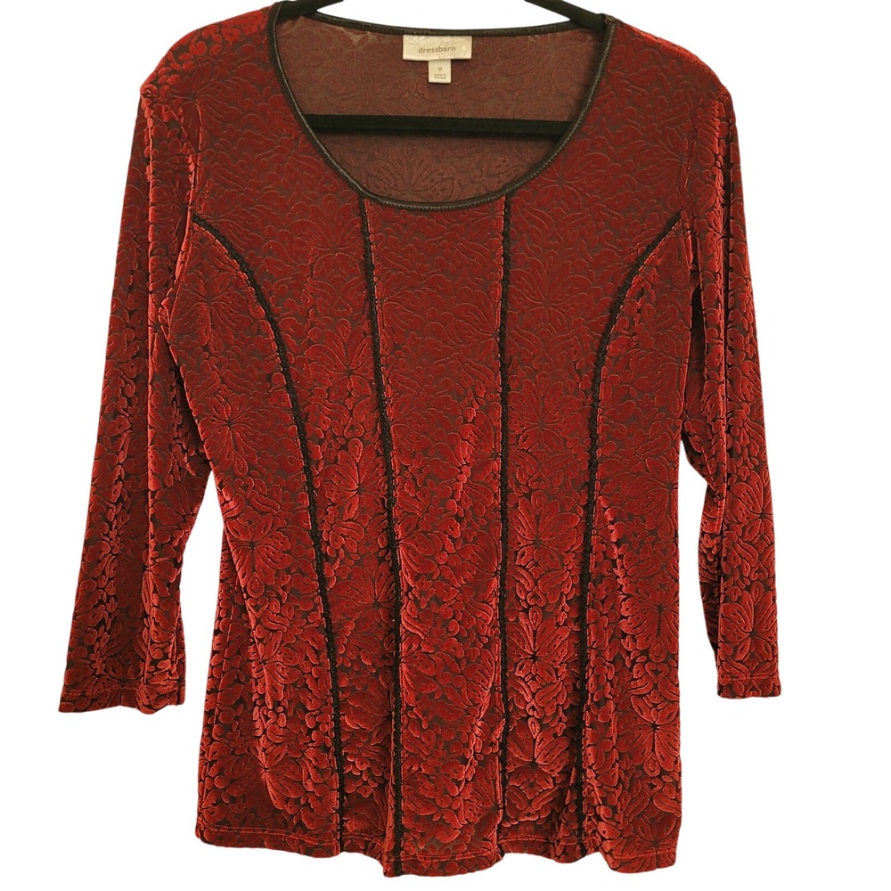 Witchy Womens Burgundy Burnout Velvet Top 3/4 Sleeve Red M Whimsigoth Vampire